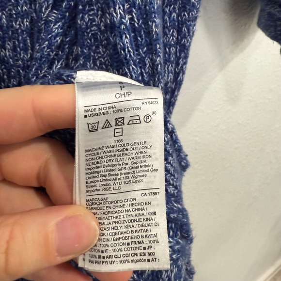 GAP Blue Marled Ribbed Open‎ Front Cardigan Sweater 3/4 Sleeve Women's Size S - Picture 5 of 7